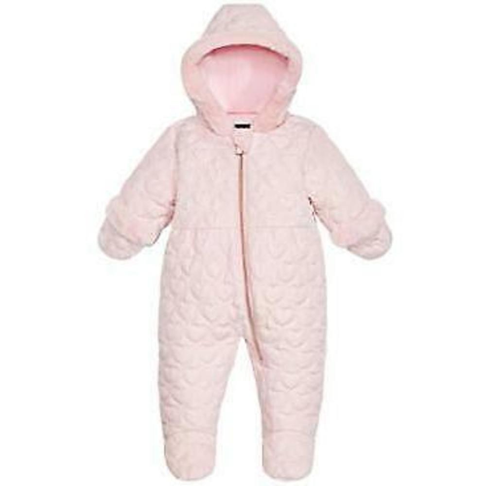 S Rothschild & Co Baby Girls Hooded Quilted-Heart Footed Pram with Faux-Fur Trim